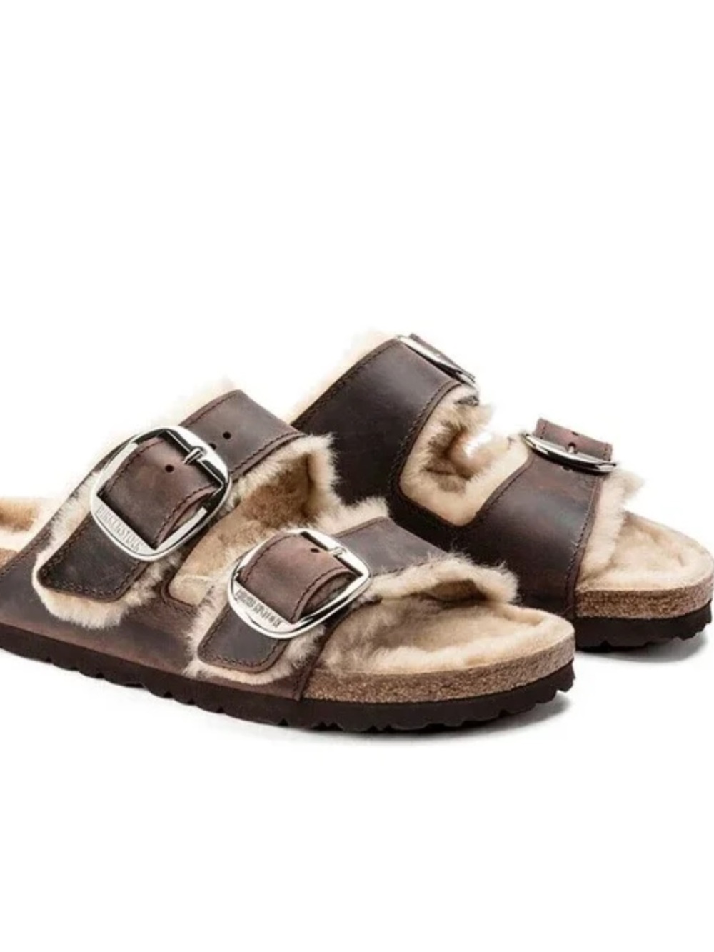 Birkenstock Arizona Shearling Oiled Leather Brown Big Buckle Sandals US 9